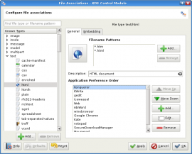  kcmshell4 dialog to configure filetype-application-mappings